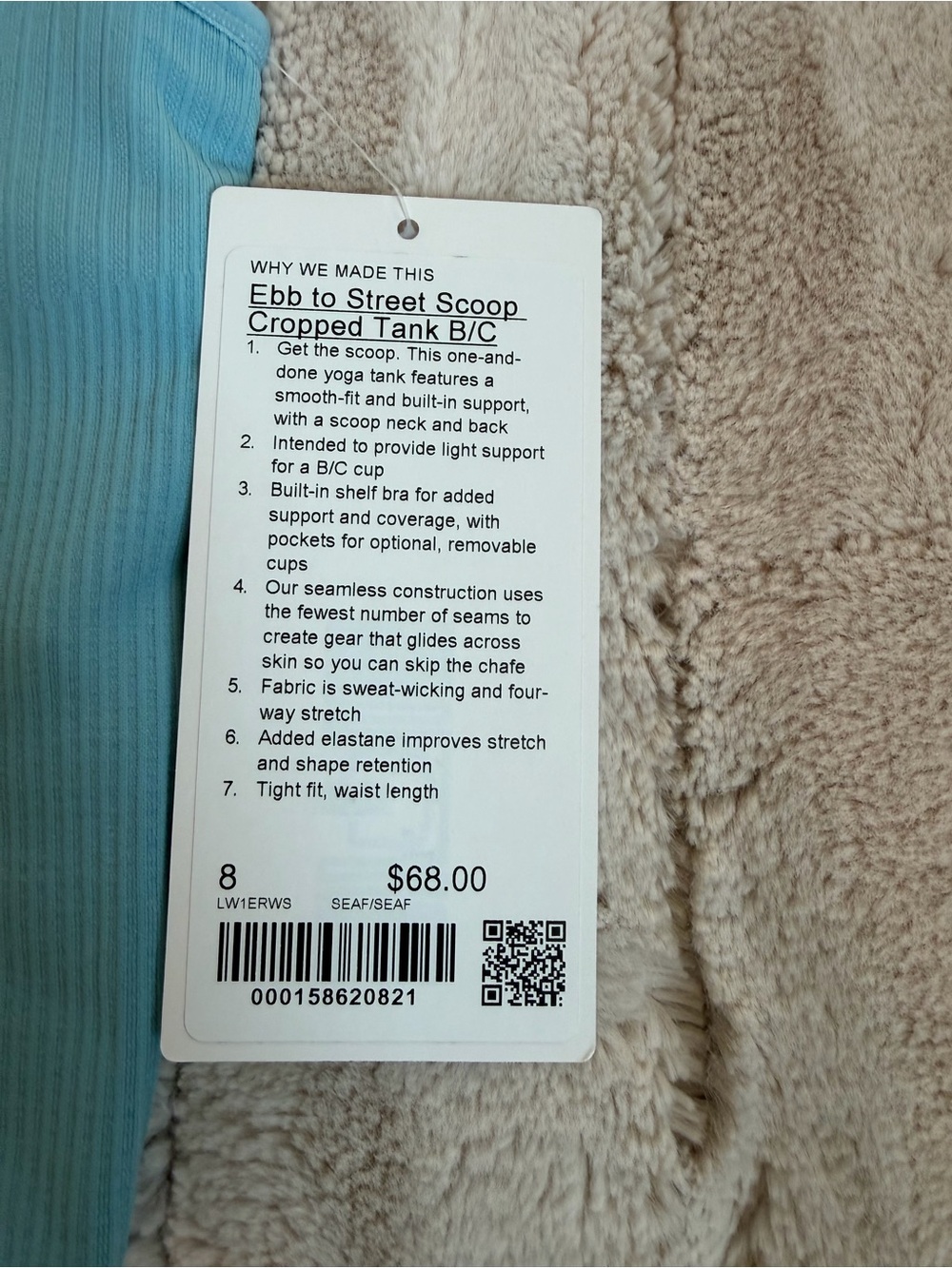 lululemon athletica Ebb to Street Scoop Cropped Tank B/C, Seafoam, Size 8 - Picture 3 of 3